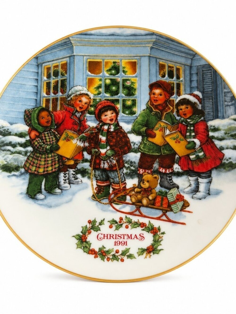 Vintage Avon 1991 “Perfect Harmony” Christmas Plate – 22K Gold Trim, EUC